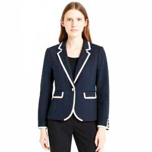 Banana Republic Womens Cotton Navy Blazer with White Trim Gold Buttons 14 NWT